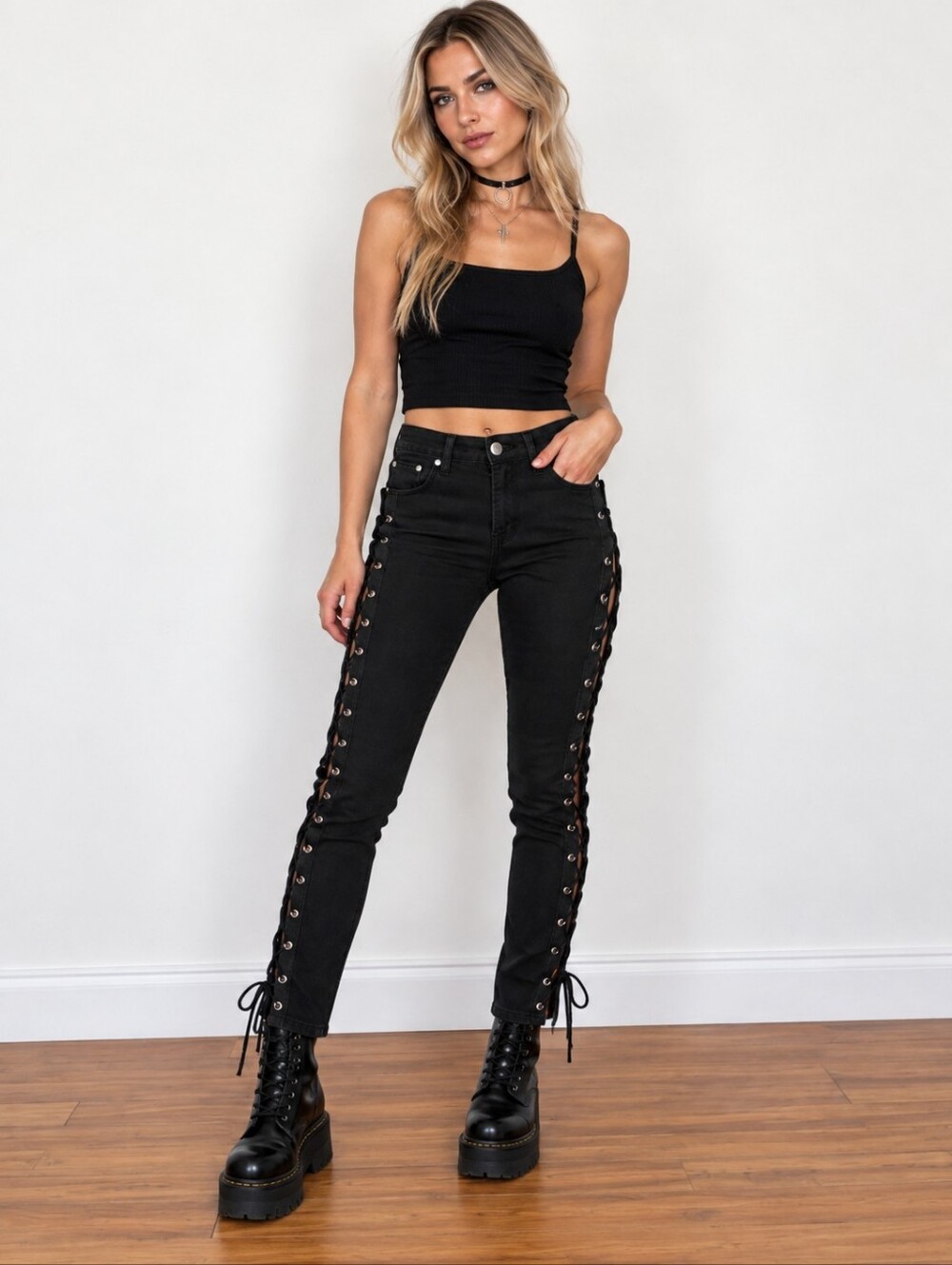 Banned Apparel Black Lace-Up Side Skinny Jeans XS Goth Punk